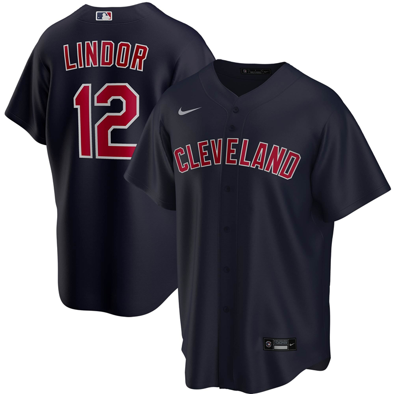 2020 MLB Men Cleveland Indians #12 Francisco Lindor Nike Navy Alternate 2020 Replica Player Jersey 1->cleveland indians->MLB Jersey